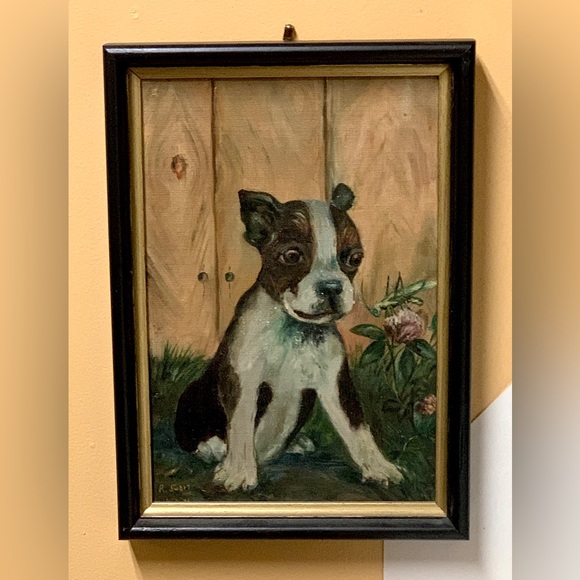 1931 Vintage Artist Signed Framed Oil Paint on Canvas Potrait of Boston Terrier - Picture 2 of 16